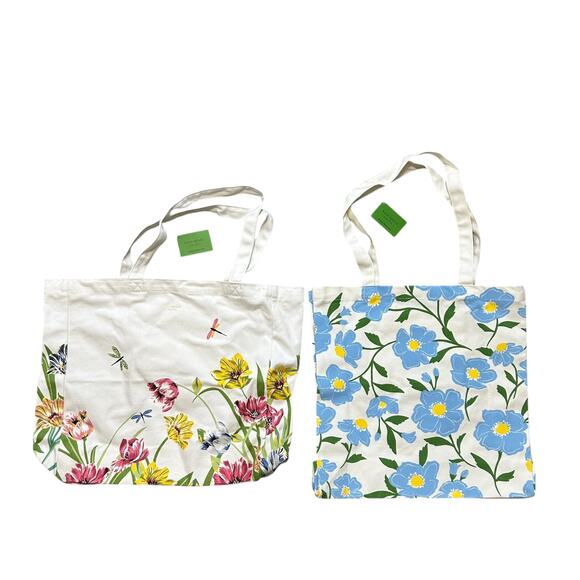 Kate Spade Canvas Book Totes Set of 2 NWT Sz Medium Sunshine Floral Dragonflies - Picture 1 of 8